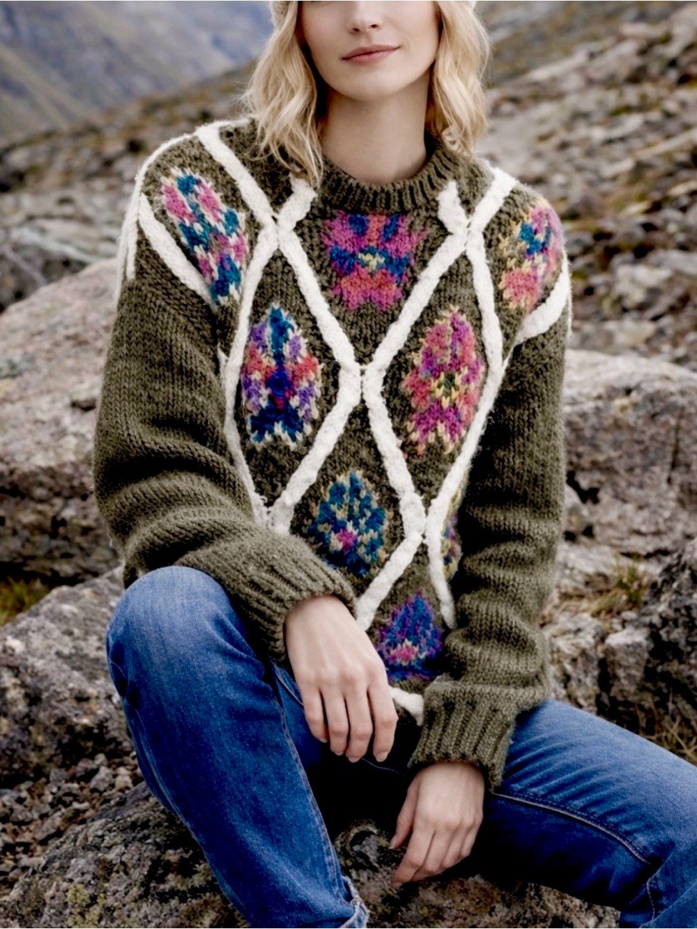 VINTAGE 80's NORDIC OVERSIZED SWEATER KITTY HAWK BY VIVIAN WANG S {FITS M} BOHO